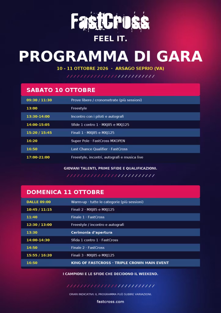 FastCross 2026 Programma di gara